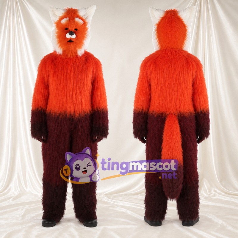 Maskottchenkostüm Fantasiewesen – orange / braun – Zottelfell; Ohren (weiß)