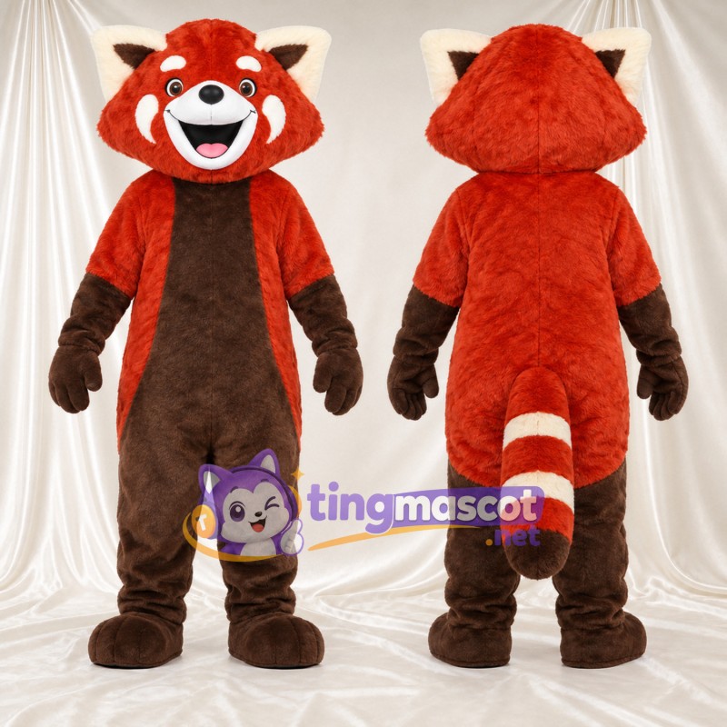 Costume de mascotte Panda roux – rouge / marron – Ventre (marron); Queue rayée (blanc)
