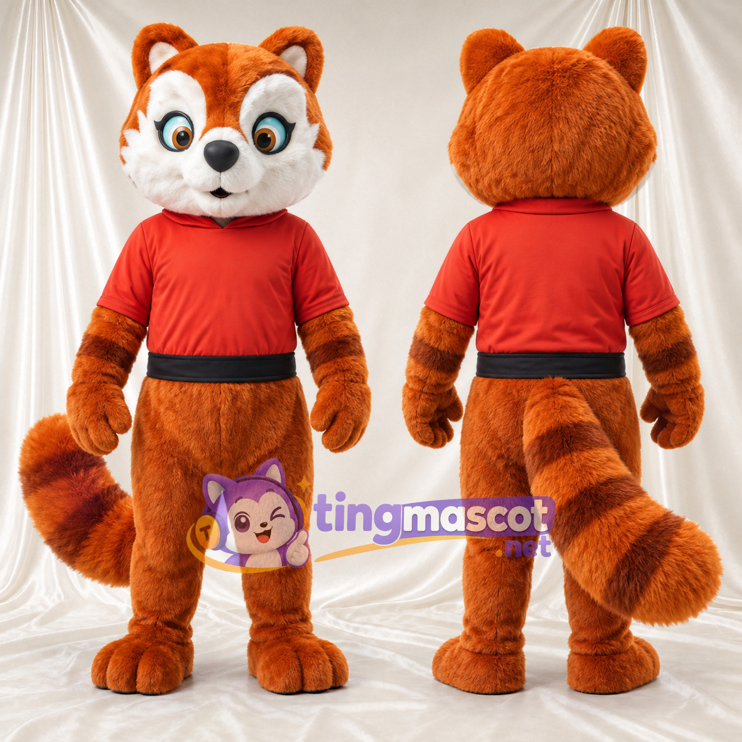 Maskottchenkostüm Roter Panda – orange / braun – Hemd (rot) Maskottchenkostüm Roter Panda – orange / braun – Hemd (rot)