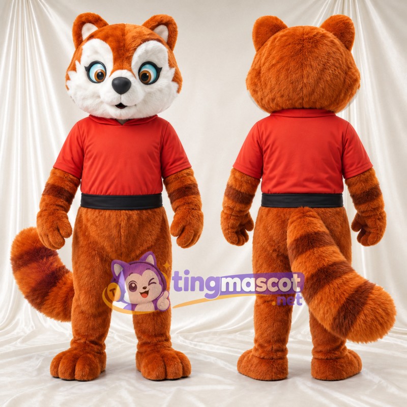 Maskottchenkostüm Roter Panda – orange / braun – Hemd (rot)