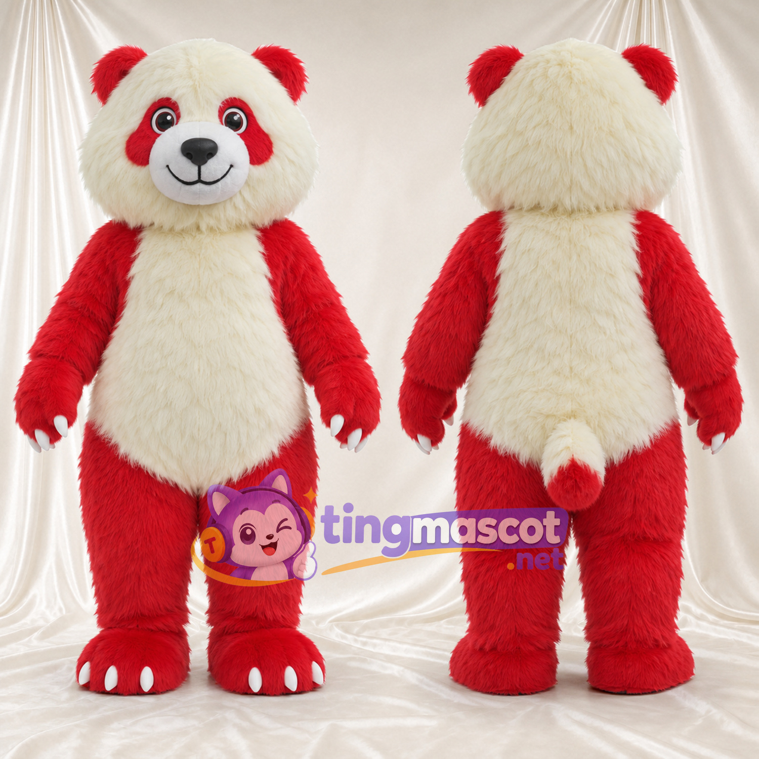 Costume de mascotte Panda – rouge / blanc – Ventre (crème); Griffes (blanc) Costume de mascotte Panda – rouge / blanc – Ventre (crème); Griffes (blanc)
