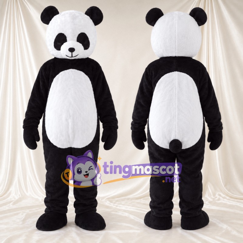 Maskottchenkostüm Panda – schwarz / weiß – Augenflecken; Schwanz (schwarz)