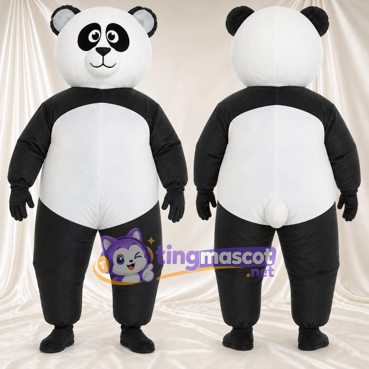 Costume de mascotte Panda – noir / blanc – Sourcils relevés; Queue (blanc) Costume de mascotte Panda – noir / blanc – Sourcils relevés; Queue (blanc)