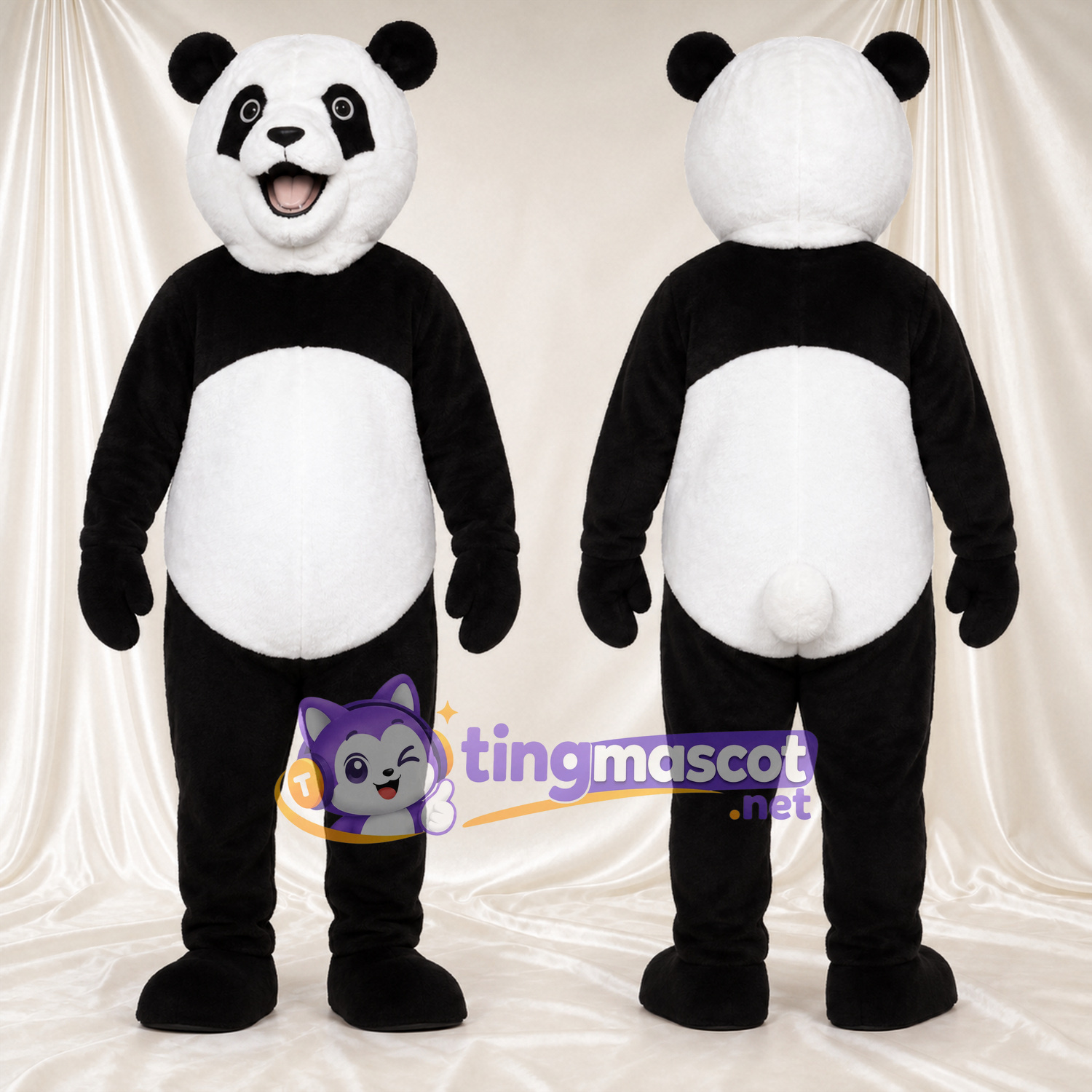 Costume de mascotte Panda – noir / blanc – Bouche ouverte; Queue (blanc)