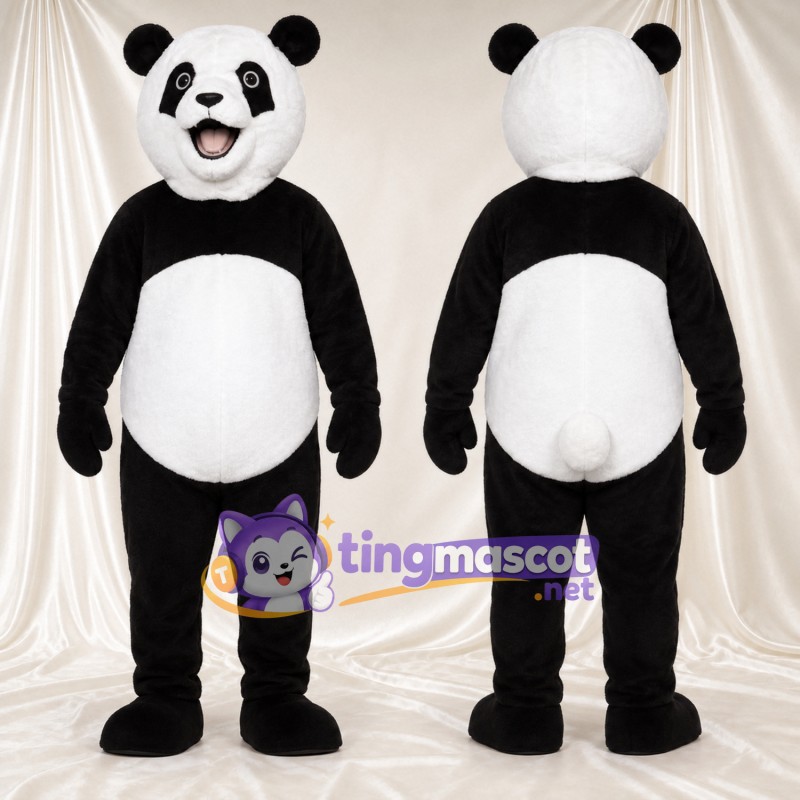Costume de mascotte Panda – noir / blanc – Bouche ouverte; Queue (blanc)