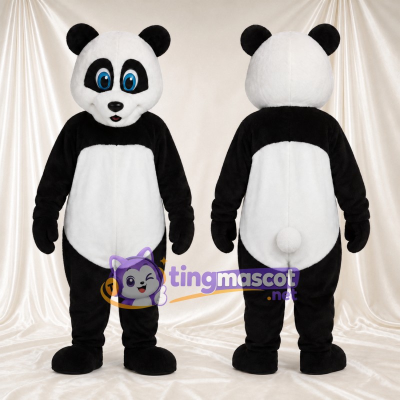 Black and White Panda Mascot Costume - Blue Eyes and White Tail
