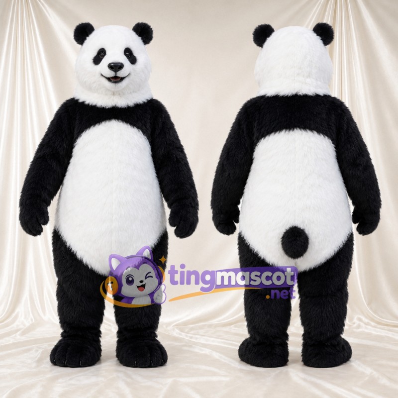 Costume de mascotte Panda – noir / blanc – Bouche ouverte; Queue (noir)