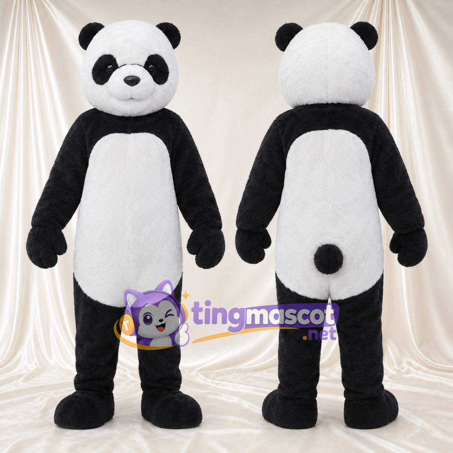 Costume de mascotte Panda – noir / blanc – Museau rond; Queue (noir) Costume de mascotte Panda – noir / blanc – Museau rond; Queue (noir)