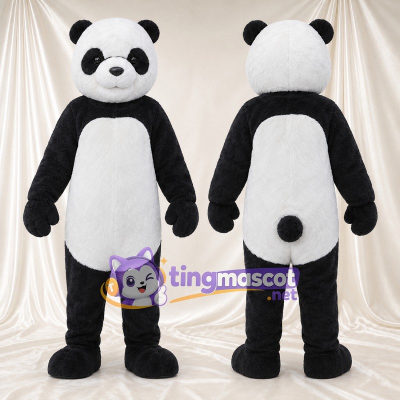 Costume de mascotte Panda – noir / blanc – Museau rond; Queue (noir)