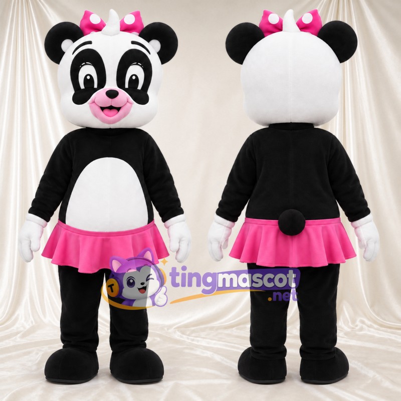 Costume de mascotte Panda – noir / blanc – Jupe (rose); Nœud