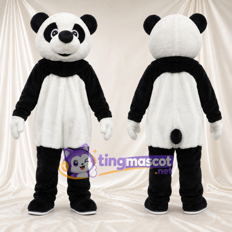 Black and White Panda Mascot Costume - White Gloves and Black Tail