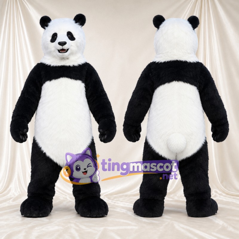 Costume de mascotte Panda – noir / blanc – Bouche ouverte; Queue (blanc)