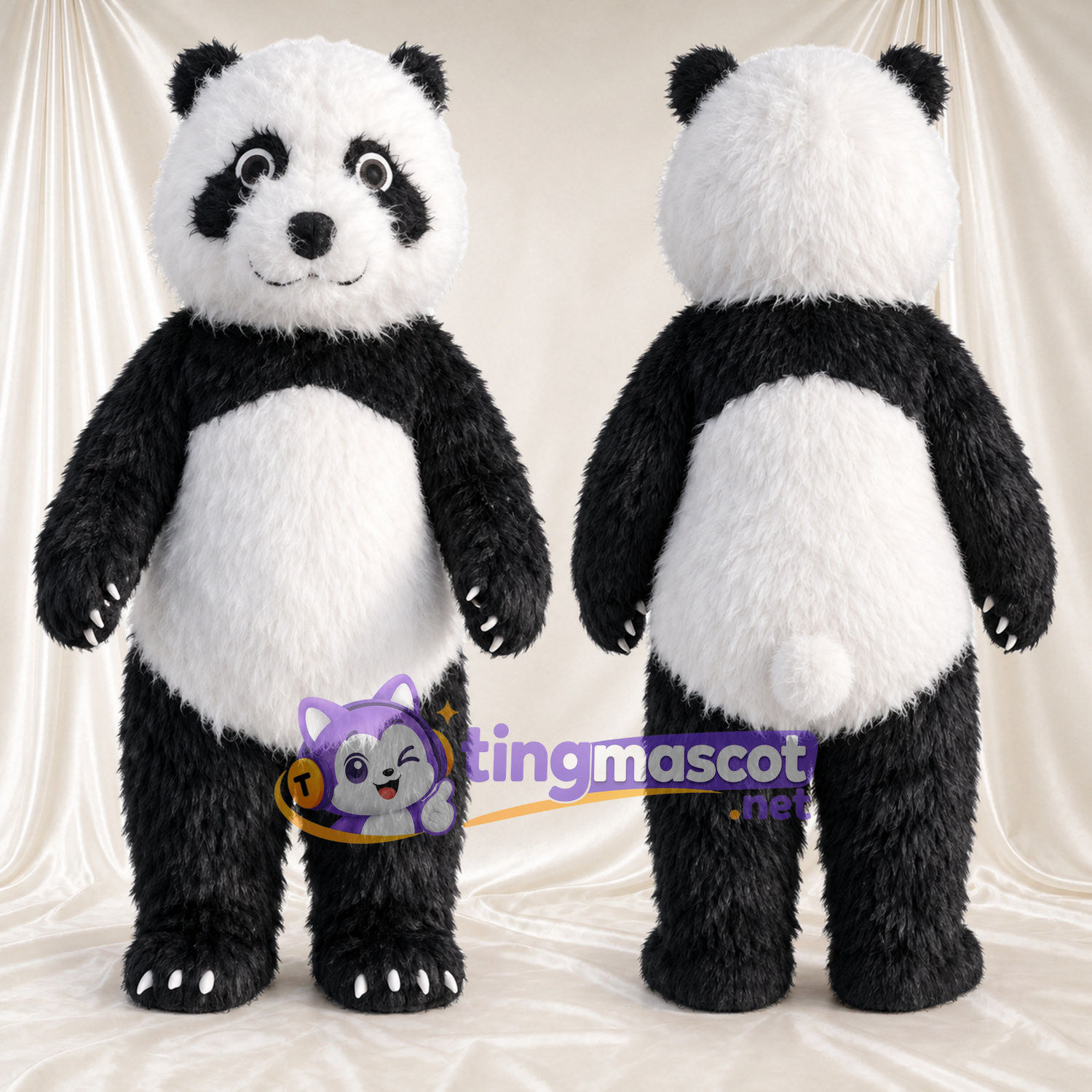 Maskottchenkostüm Panda – schwarz / weiß – Zottelfell; Augen Maskottchenkostüm Panda – schwarz / weiß – Zottelfell; Augen