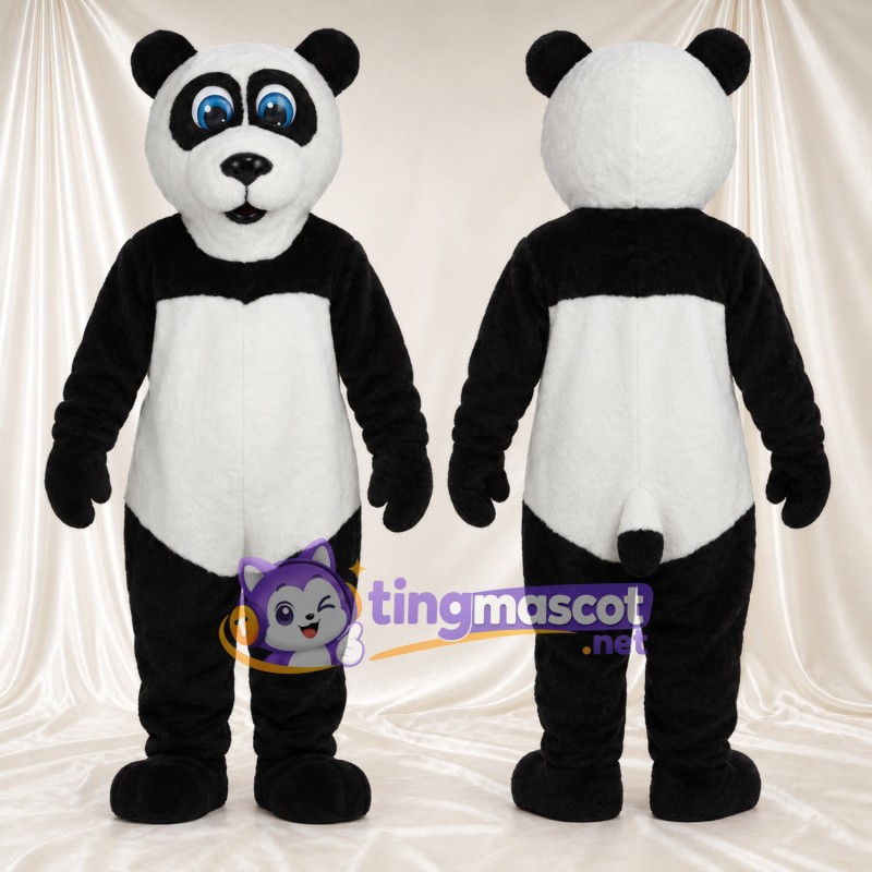 Black and White Panda Mascot Costume - Blue Eyes and Black Tail