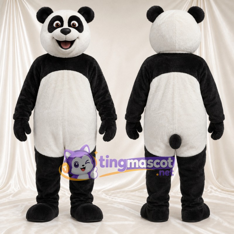 Costume de mascotte Panda – noir / blanc – Bouche ouverte; Empiècements sur les cuisses (blanc)