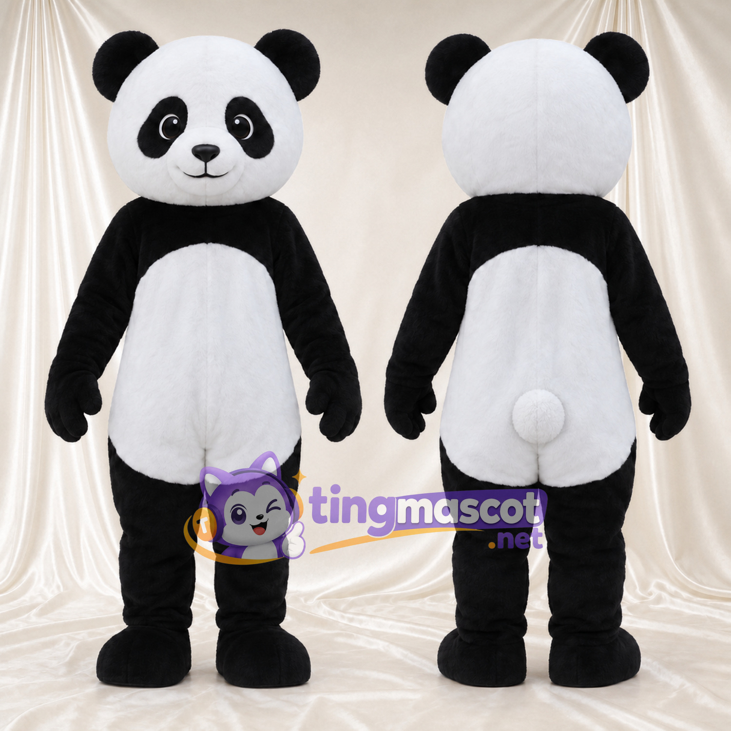 Costume de mascotte Panda – noir / blanc – Museau rond; Queue (blanc) Costume de mascotte Panda – noir / blanc – Museau rond; Queue (blanc)