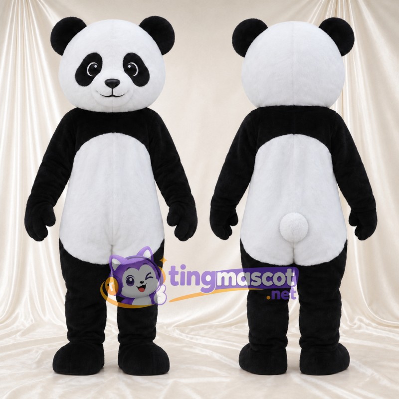 Costume de mascotte Panda – noir / blanc – Museau rond; Queue (blanc)