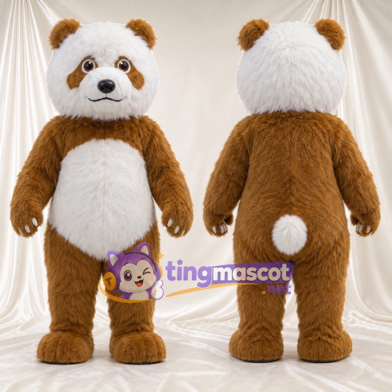 Costume de mascotte Panda – marron / blanc – Ventre (blanc); Queue (blanc)