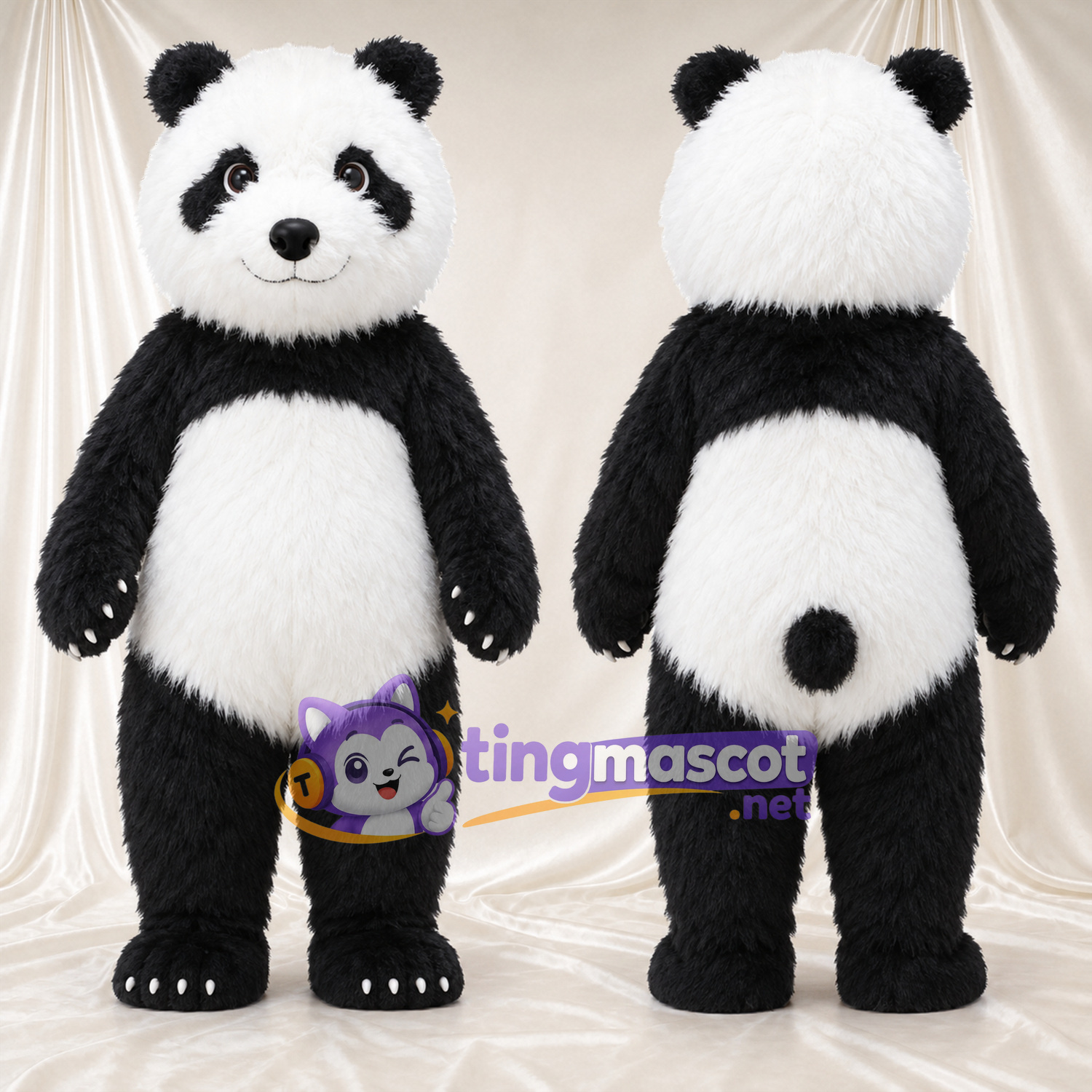 Black and White Panda Mascot Costume - Smiling Face and Black Tail Black and White Panda Mascot Costume - Smiling Face and Black Tail