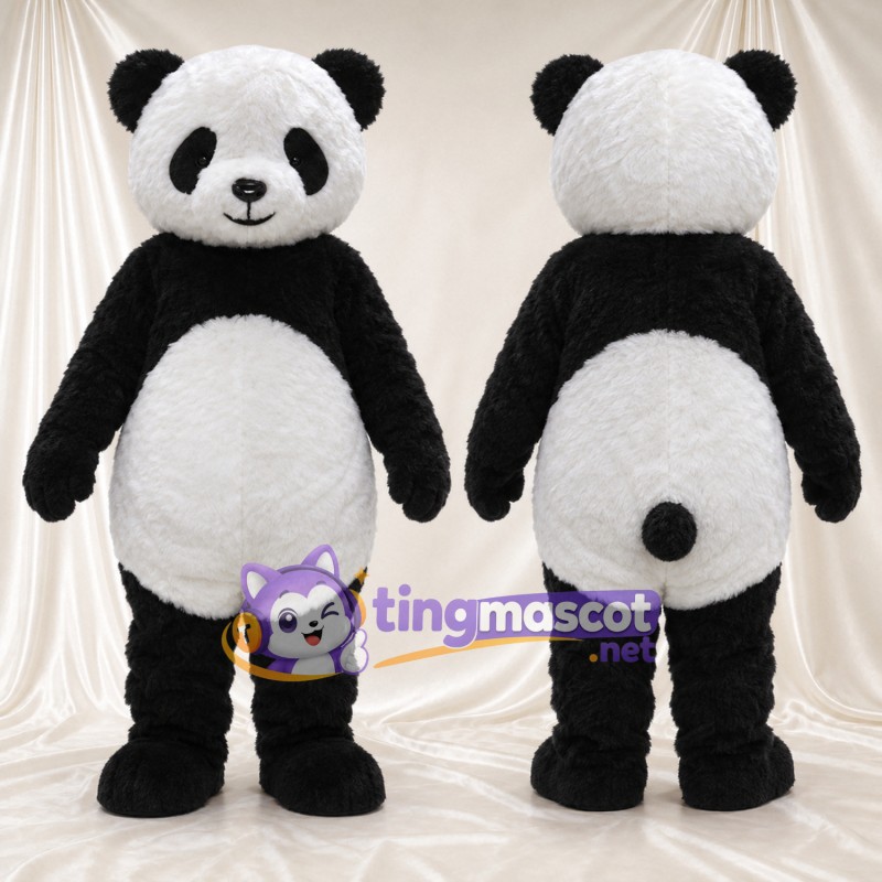 Maskottchenkostüm Panda – schwarz / weiß – Augenflecken; Schwanz (schwarz)