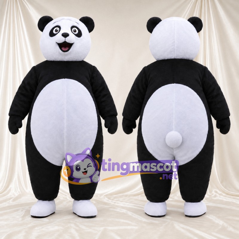 Costume de mascotte Panda – noir / blanc – Chaussures (blanc); Bouche ouverte