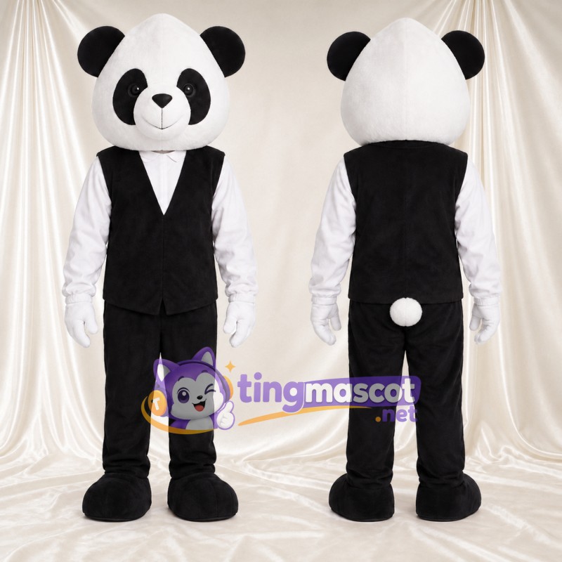 Black and White Panda Mascot Costume - Black Vest and Pants