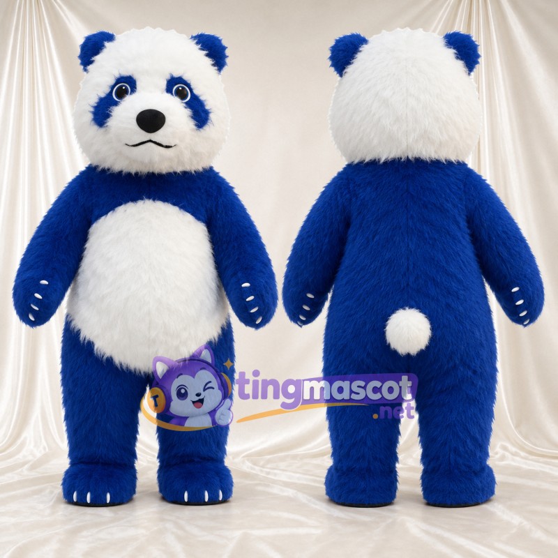 Costume de mascotte Panda – bleu / blanc – Ventre rond; Griffes (blanc)