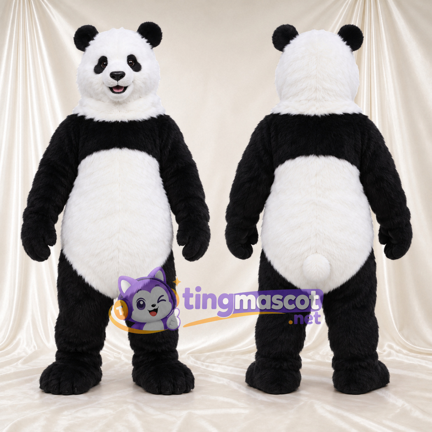 Costume de mascotte Panda – noir / blanc – Bouche ouverte; Queue (blanc)