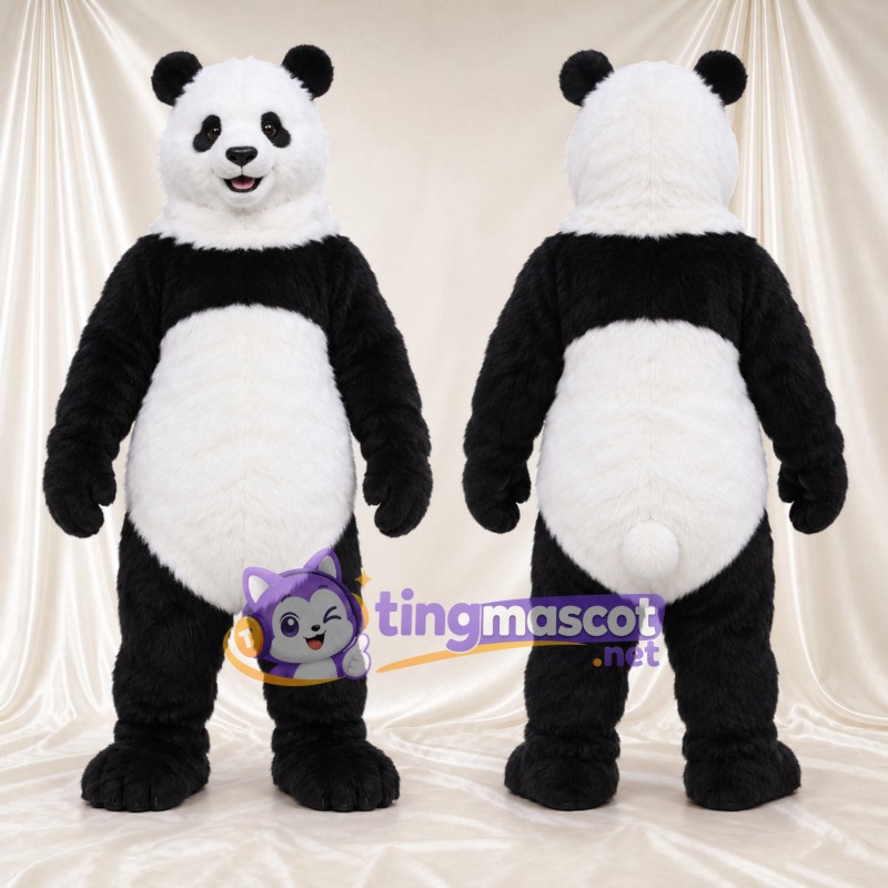 Costume de mascotte Panda – noir / blanc – Bouche ouverte; Queue (blanc)