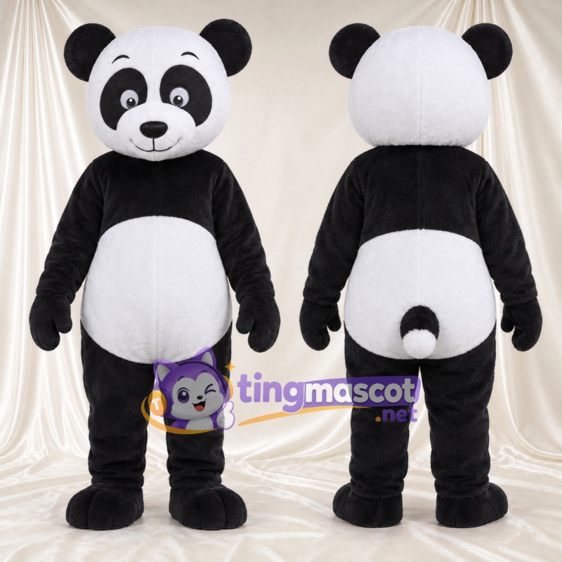 Costume de mascotte Panda – noir / blanc – Sourcils relevés; Queue (blanc)