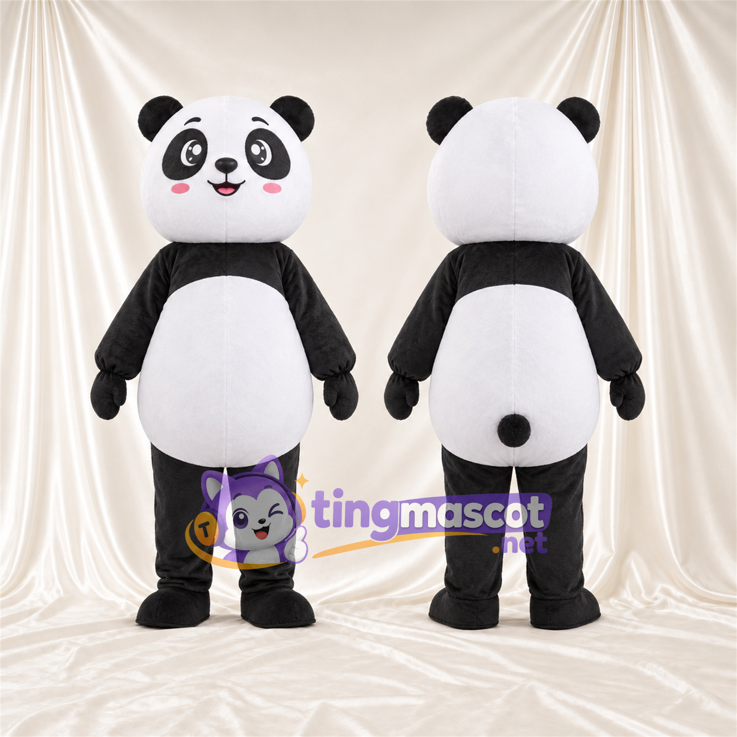 Black and White Panda Mascot Costume - Pink Cheeks and Black Tail Black and White Panda Mascot Costume - Pink Cheeks and Black Tail