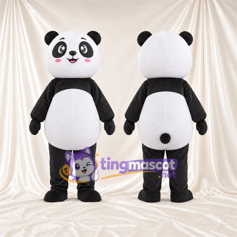 Black and White Panda Mascot Costume - Pink Cheeks and Black Tail