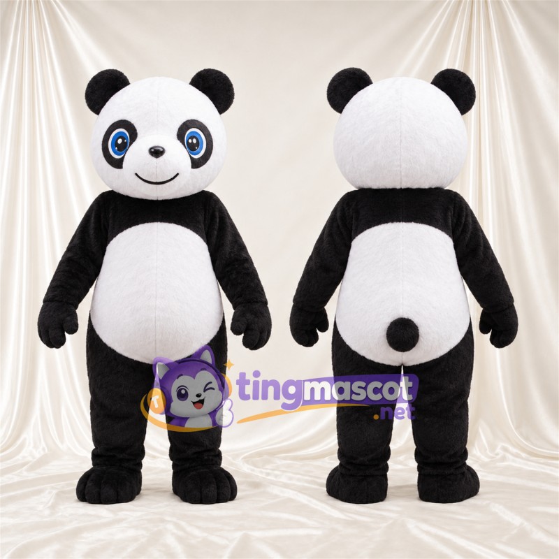 Black and White Panda Mascot Costume - Blue Eyes and Black Tail