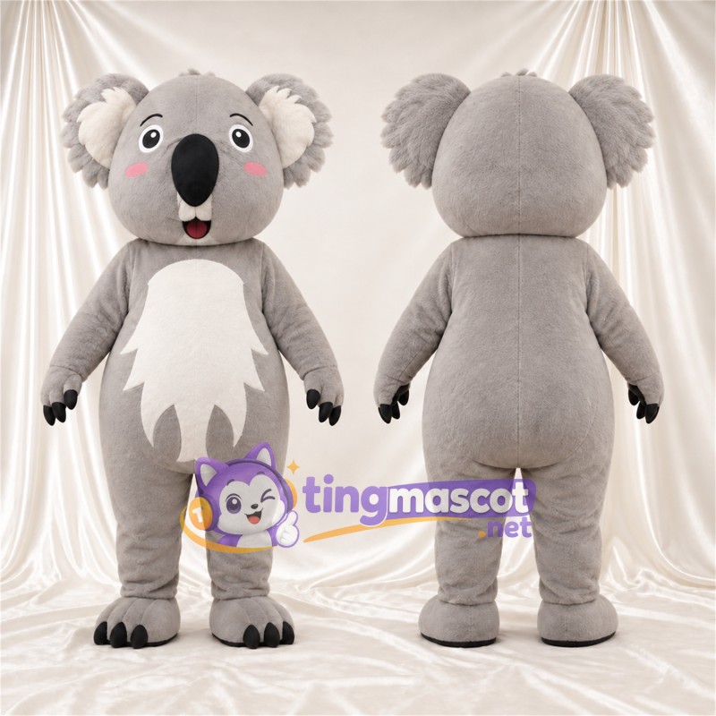 Gray Koala Mascot Costume - Leaf-Shaped White Belly and Pink Cheeks