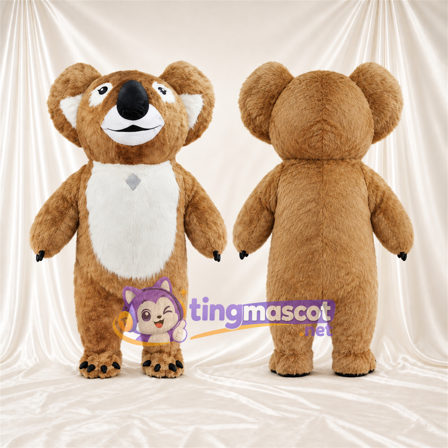 Maskottchenkostüm Koala – braun – Bauch (weiß); Krallen (schwarz) Maskottchenkostüm Koala – braun – Bauch (weiß); Krallen (schwarz)