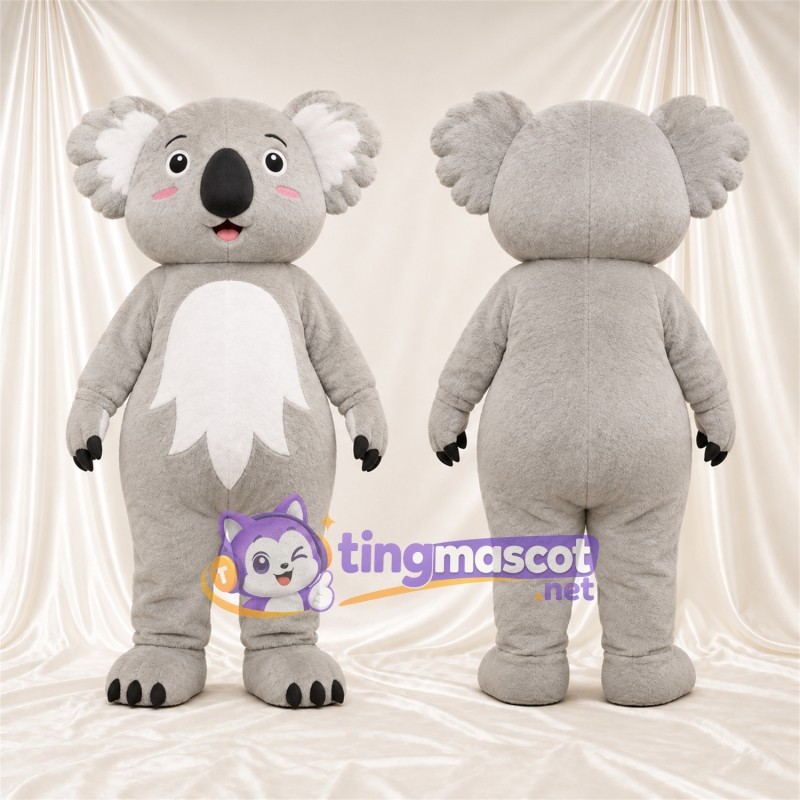 Gray Koala Mascot Costume - Leaf-Shaped White Belly and Black Claws
