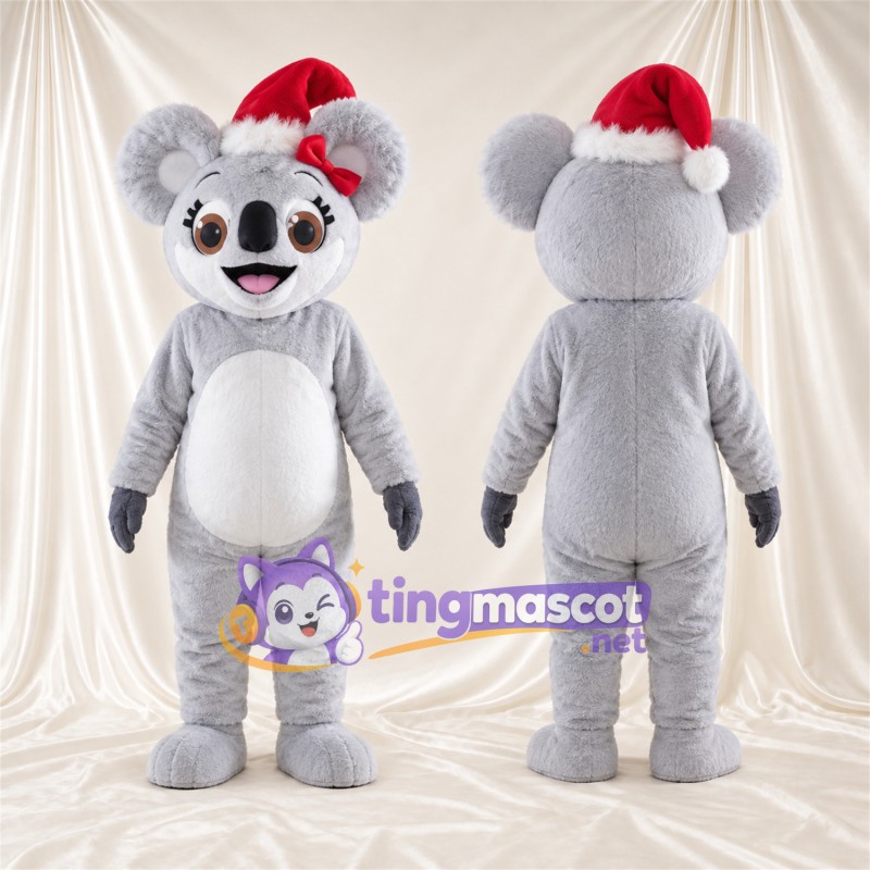 Costume de mascotte Koala – gris – Bonnet de Noël; Ventre (blanc)