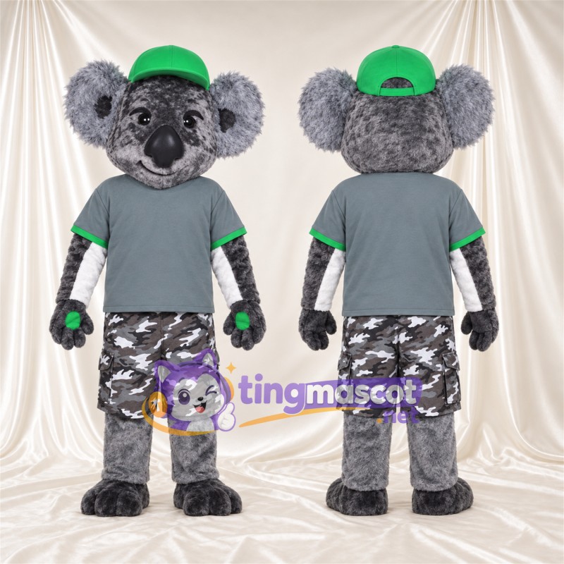 Costume de mascotte Koala – gris – Casquette (vert); Chemise (gris)