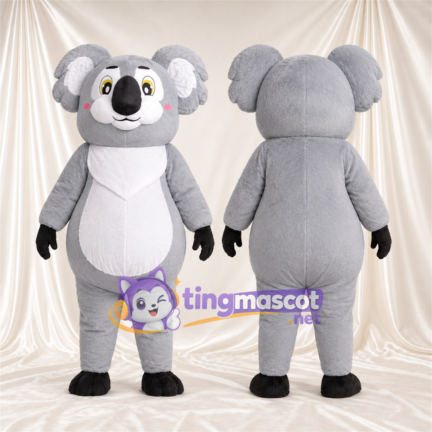 Costume de mascotte Koala – gris – Bandana (blanc) Costume de mascotte Koala – gris – Bandana (blanc)