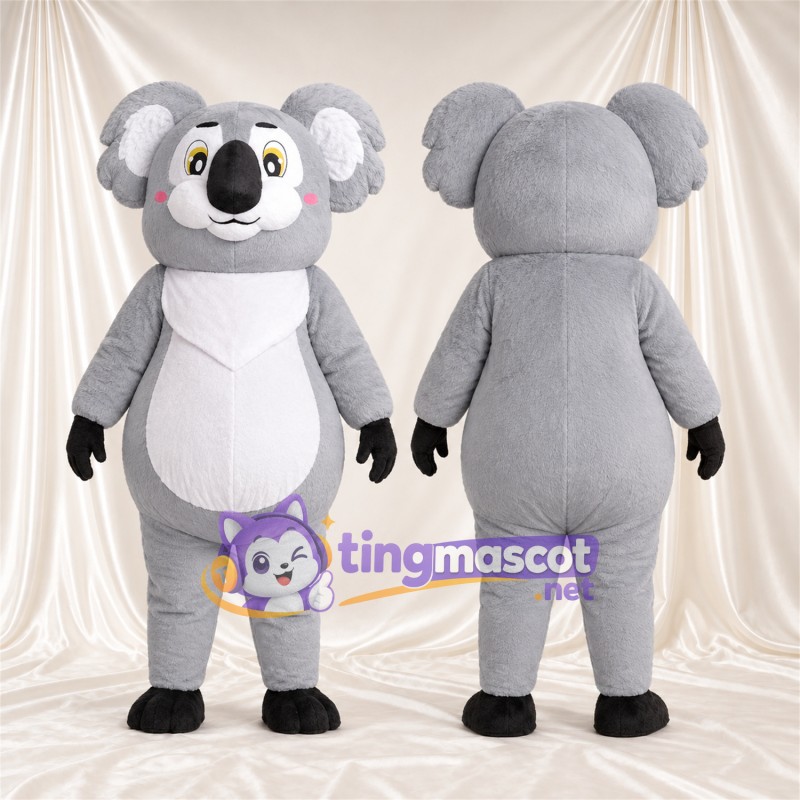 Costume de mascotte Koala – gris – Bandana (blanc)