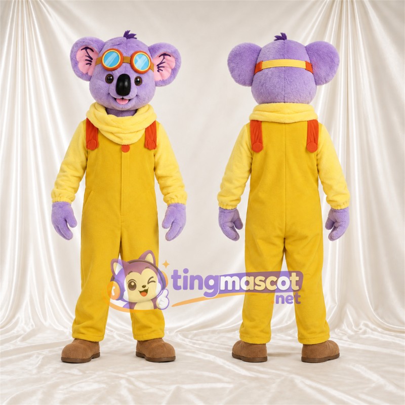 Costume de mascotte Koala – violet – Combinaison (jaune); Écharpe
