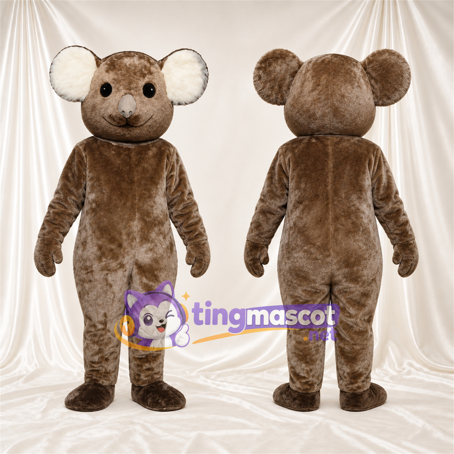 Brown Koala Mascot Costume - Large Ears and White Inner Ears Brown Koala Mascot Costume - Large Ears and White Inner Ears
