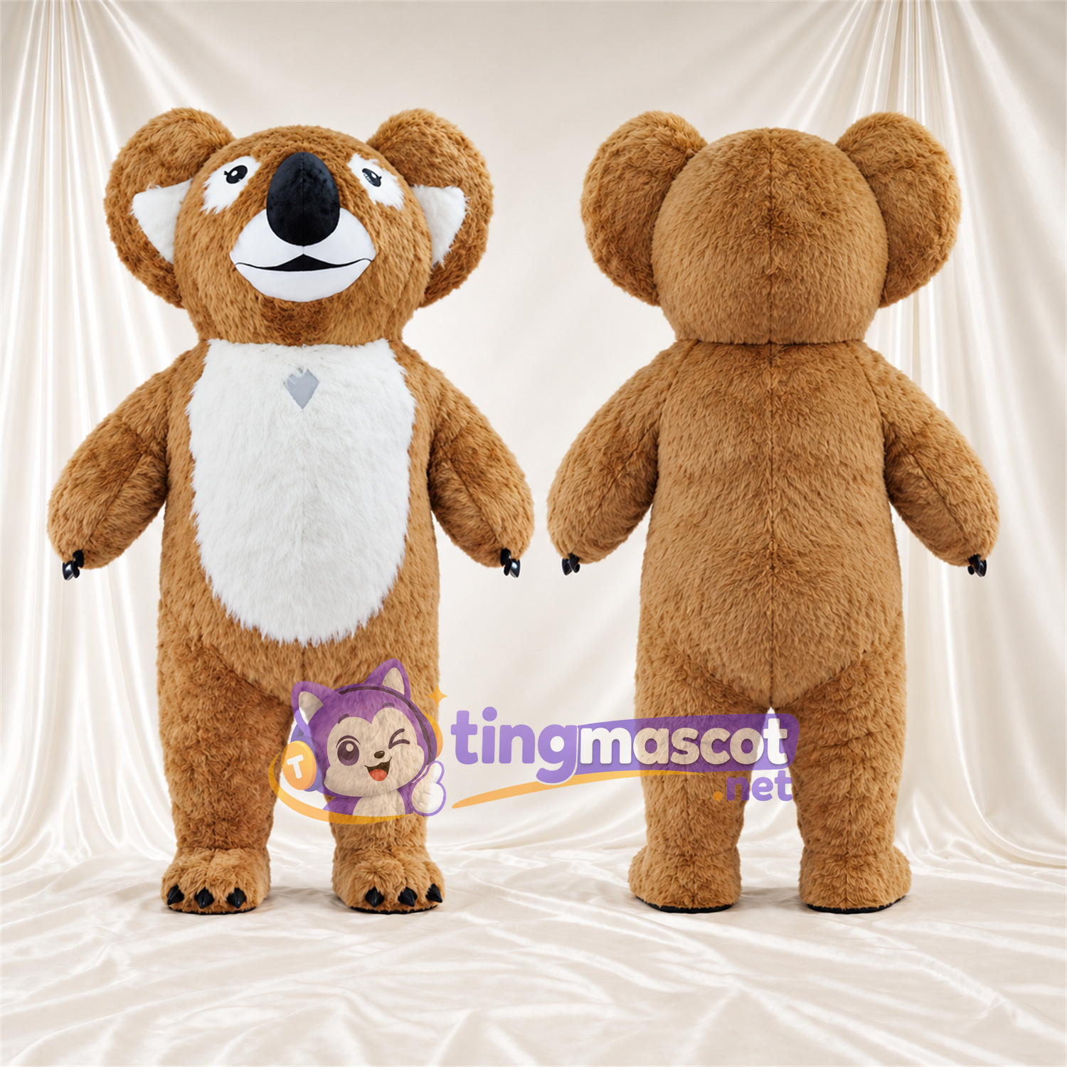 Maskottchenkostüm Koala – braun – Bauch (weiß); Krallen (schwarz) Maskottchenkostüm Koala – braun – Bauch (weiß); Krallen (schwarz)