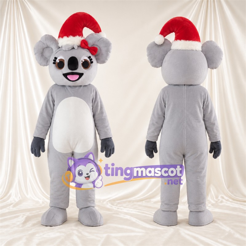 Costume de mascotte Koala – gris – Bonnet de Noël; Ventre (blanc)