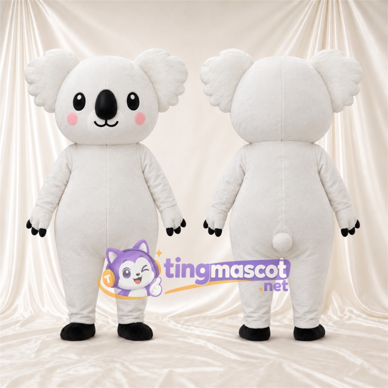 Costume de mascotte Koala – blanc – Griffes (noir); Joues (rose)