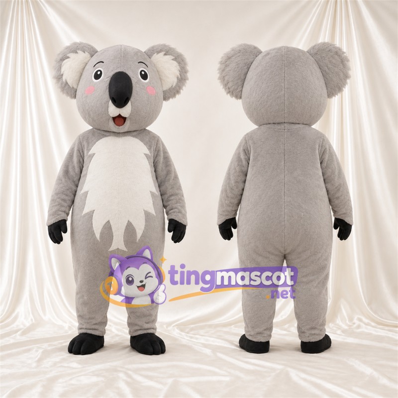 Gray Koala Mascot Costume - Leaf-Shaped White Belly and Black Hands