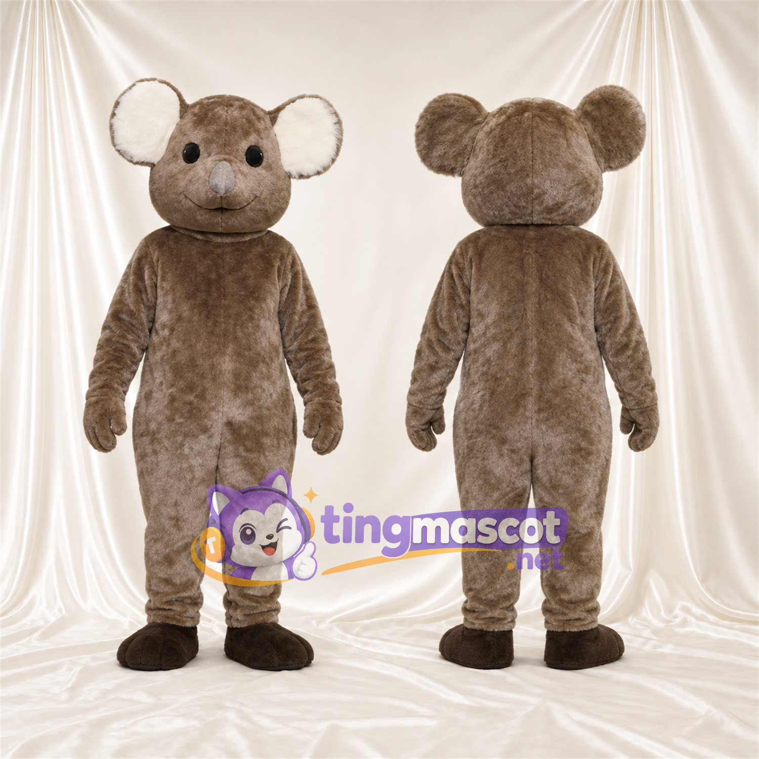 Brown Koala Mascot Costume - Large Ears and White Inner Ears Brown Koala Mascot Costume - Large Ears and White Inner Ears