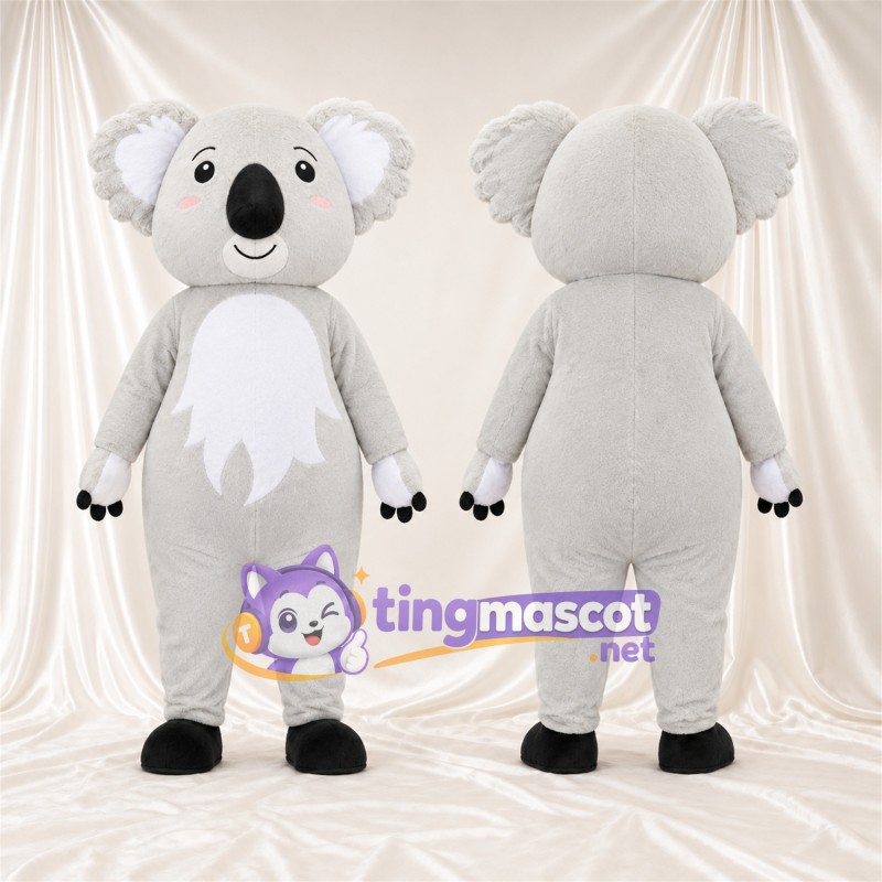 Gray Koala Mascot Costume - Leaf-Shaped White Belly and Pink Cheeks
