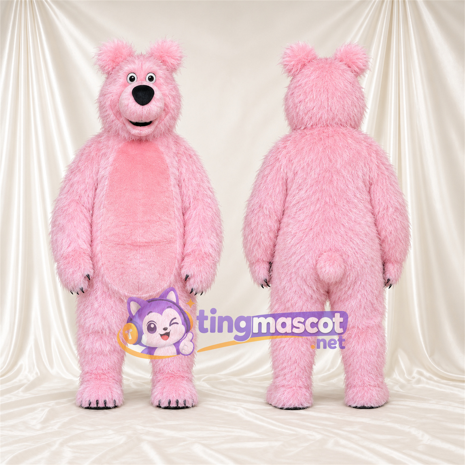 Maskottchenkostüm Bär – rosa – Krallen (schwarz); Nase (schwarz) Maskottchenkostüm Bär – rosa – Krallen (schwarz); Nase (schwarz)
