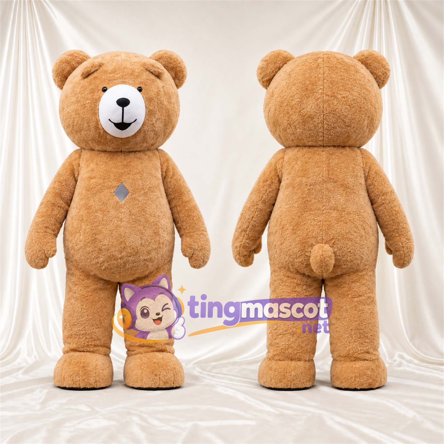 Costume de mascotte Nounours – brun clair – Petites oreilles rondes; Museau (blanc)